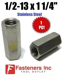Cantidad 1) 1/2""-13 x W5/8"" x L1-1/4"" varilla roscada de acero inoxidable tuercas de acoplamiento - Imagen 1 de 3