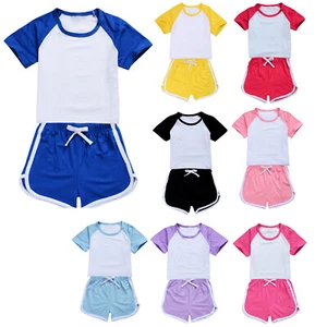 Kids Girls Boys Tracksuit Outfits T-Shirt with Bowknot Elastic Waistband Shorts - Picture 1 of 41