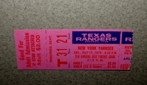 Texas Rangers 7/17/1976 Old Timers Game Ticket Stub vs NY Yankees Mickey Mantle - Picture 1 of 3