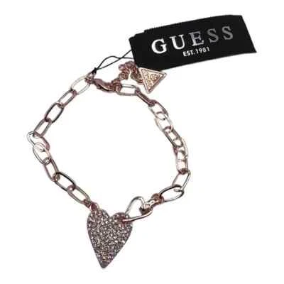 GUESS Rose Gold Tone Pavé Crystal Heart Paperclip Link Chain Bracelet New - Image 1 of 3