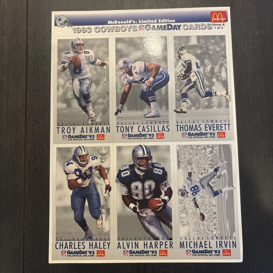 Dallas Cowboys McDonalds Edición Limitada 1993 Tarjetas de Juego Hojas 1 y 3 Foto 1 de 4