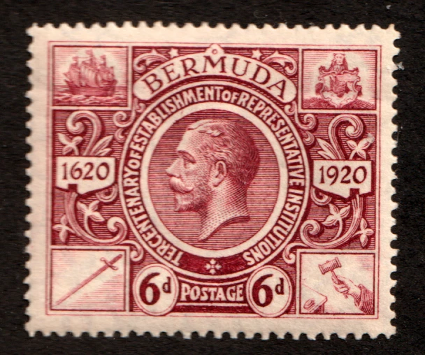 Bermudas 1920 Sc #78 - Seis peniques, tricentenario de la institución - sello MH Cv $19 Foto 1 de 1