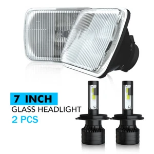 For 1981-1986 Saab 900 7" Square Sealed Beam Glass HEADLIGHTs H4 Bulbs H6054 - Picture 1 of 12