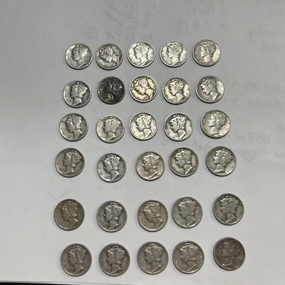 Mercury Dimes - 90% Silver $3 Face Value - Coin Lot , Circulated - Image 1 of 4
