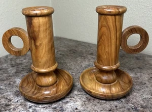 2 - Vintage Handheld Candle Holders Olive Wood Oliv Art Made In Spain - Picture 1 of 17