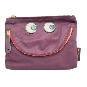 Auth Anya Hindmarch Eyes - Purple Cream Black Nylon Leather Pouch - Picture 1 of 5