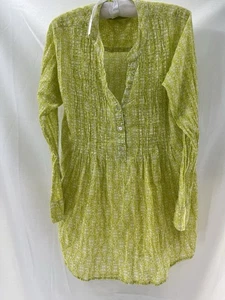 Rock Flower Paper Tunic Sz S Chartreuse White Geometric Boho Hippie Festival - Picture 1 of 11