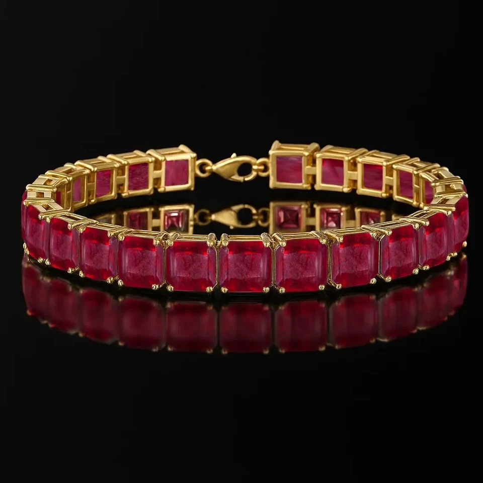 Natural Ruby gemstone 18k gold tennis july birthstone bracelet jewelry gift r67 - Image 1 of 4