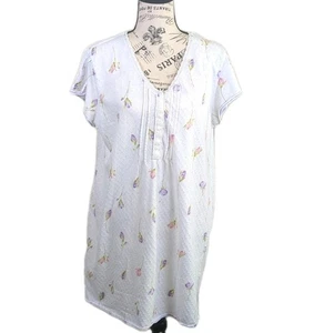 Aria L Damen Kurzarm Pyjama Nachthemd Shirtkleid weiß mit Blumen - Bild 1 von 12