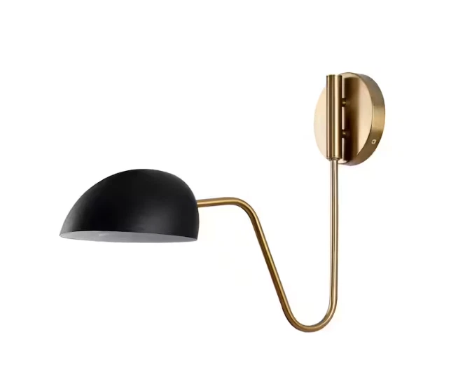 SATCO Trilby 7.375in 1-Light Matte Black Brass Wall Sconce Metal Shade - Image 1 of 4