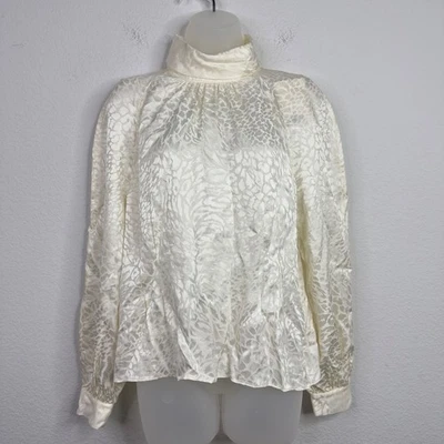 Camisa MARCO Mujer M Crema Seda Cuello Simulado Plegable Romántico Cottagecore Edgy Foto 1 de 4