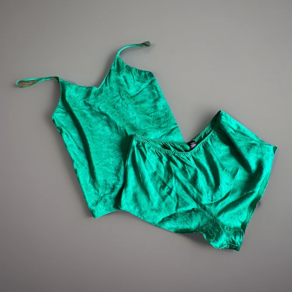 Victoria's Secret 2 Piezas Satén Jacquard Cami Pantalones Cortos Lencería Conjunto para Dormir Verde Talla S Foto 1 de 4