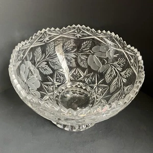 Vintage Imperlux 24% Bleikristall Sägezahn Sockel Schale Rosen Muster - Bild 1 von 7