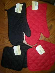 NEU UNIFARBEN GESTEPPTER OFENHANDSCHUH oder 2 TOPFLAPPEN * Wählen Sie einfarbig rot & schwarz * - Bild 1 von 5