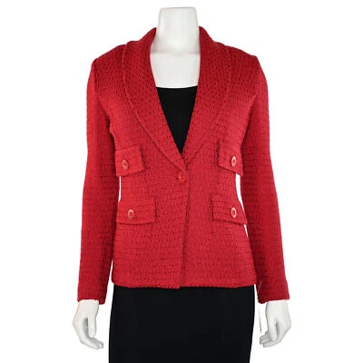 St. John Knits 1-Button Ribbon Knit Jacket in Red Shimmer sz 2 - Image 1 of 4