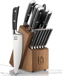 15 Piece Japanese High Carbon Stainless Steel Kitchen Knife Sets with Block - Picture 1 of 5