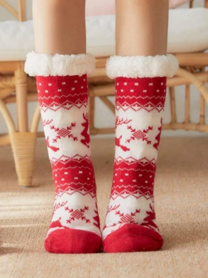 Womens Slipper Socks Non Slip Knitted Fluffy Thick Soft Warm Sherpa with Grips - Image 1 of 4