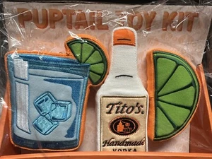 NEW Tito's Handmade Vodka Puptail Bottle Drink Squeaky 3 Dog Toy Kit Gift Set - Picture 1 of 2