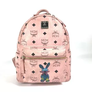 MCM Visetos Logo Backpack Bag Backpack Leather pink - Picture 1 of 15