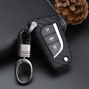 Carbon Fiber Key Fob Case Keyfob Cover Shell For Toyota Camry C-HR RAV4 Corolla - Picture 1 of 8