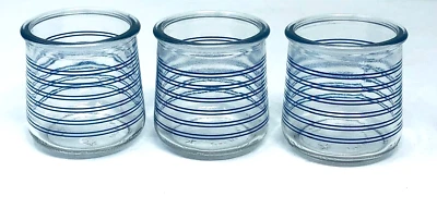 Set Of 3 Single Service Glass Jelly Juice Jars Blue Stripe Design - Image 1 of 3