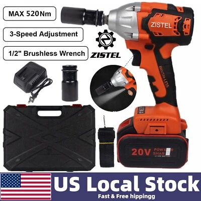 ZISTEL 1/2'' Driver Cordless Electric Impact Wrench Gun 520Nm High Torque Power Tool US