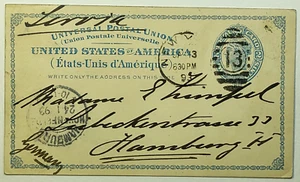 1893 New York 2c Blue Liberty Fancy Cancel Postcard to Hamburg Germany - Picture 1 of 2