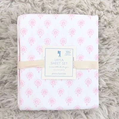 Pottery barn Kids Layla organic twin Sheet Set pink white - Image 1 of 2