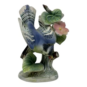 Vintage Beautiful Ceramic Blue Jay Bird On Branch Figurine  Hand Painted  Japan - Picture 1 of 11