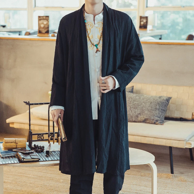 Men Loose Cotton Linen Kimono Yukata Coat Japanese Ethnic Jacket Bathrobe Casual - Image 1 of 4