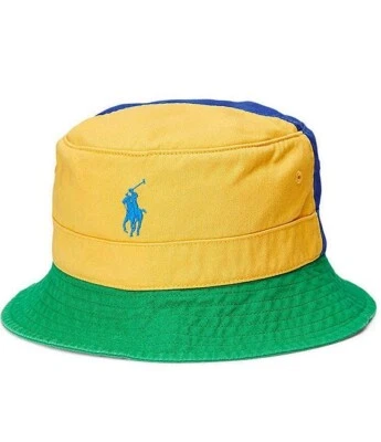 NUEVO CON ETIQUETAS Polo Ralph Lauren Azul/Amarillo/Verde COLORBLOCK BUCKET Sombrero Para Hombre L/XL Poni Foto 1 de 3