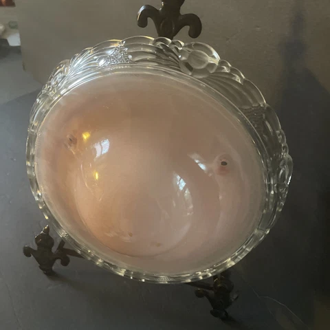 Antique Deco Pink Salmon /Clear Glass Three Hole/Chain Hanging Shade Chandelier Cover