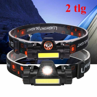 2X LED COB Stirnlampe Kopflampe Scheinwerfer Taschenlampe Fackel Lampe USB Akku. - Bild 1 von 4