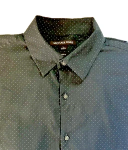 MICHAEL KORS Mens SLIM FIT LARGE Black Dot Long Sleeve Cotton Stretch Shirt - Picture 1 of 7