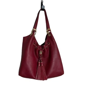 Michael Kors Handbag Camden Red Maroon Leather Drawstring Bucket Bag w/MK Tassel - Picture 1 of 12