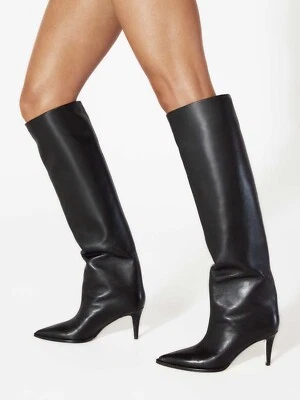 TAMARA MELLON Trinity 75 Negro Almohada Punta Tacón Rodilla Cuero Botas 37.5 Foto 1 de 4