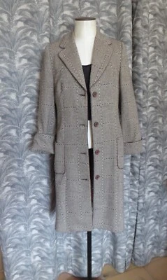 SINEQUANONE Manteau 50% LAINE tweed surpiqué marron beige T 40 parfait état - Photo 1/4