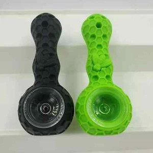 (2) Black & Green Unbreakable Silicone Tobacco Pipe, Glass Bowl USA SELLER - Picture 1 of 12