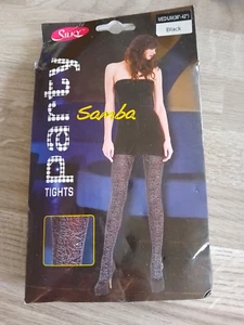 Silky PARTY SAMBA Contrast Tights Black Medium Silver Motif Floral Graffiti - Picture 1 of 2