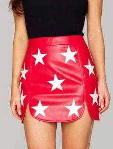 New Women's Skirt Red Genuine Lambskin Leather Handmade Formal Stylish Party - Picture 1 of 6