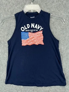 Old Navy Everywhere Tank Top Womens XS Extra Small Navy Blue US Flag T Shirt - Picture 1 of 7