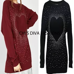 BON PRIX Beautiful Diamante Rhinestone Heart Jumper Sizes UK 8-26 - Picture 1 of 3