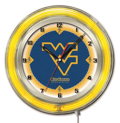 West Virginia Mountaineers HBS Neon Yellow Battery Powered Wall Clock (19") Cover