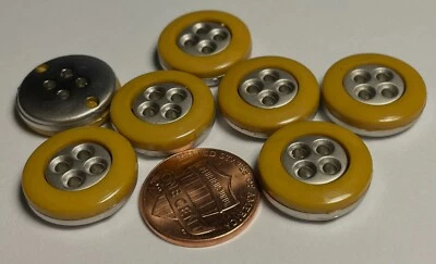 7 botones traseros gruesos brillantes de plástico amarillo quemado metalizado 18 mm 11/16" 12657 Foto 1 de 3