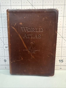 Vintage Weltreiseatlas Ledereinband Karten vergoldete Seitenränder - Bild 1 von 17