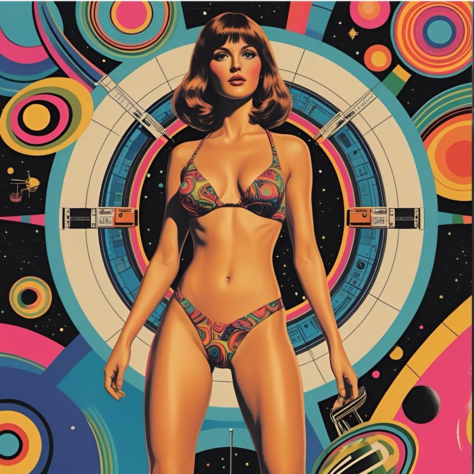 Collage Malerei Bild Gemälde Frau Sci Fi Vintage  Retro Weltraum Kunstdruck - Bild 1 von 1