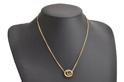 Autêntico Colar Pingente Christian Dior Corrente Tom Dourado Strass CD 4338N - Imagem 1 de 4