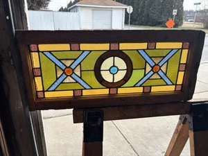 ~ ANTIQUE STAINED GLASS TRANSOM WINDOW 2 OF 2 ~ 32 x 13.75 ARCHITECTURAL SALVAGE - Picture 1 of 12