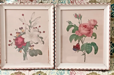 2 Impresiones Florales Botánicas De Colección, Marcos Originales Borin Art Products 11.5x9.5" Rosa Foto 1 de 4