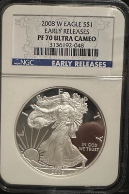 2008-W American Silver Eagle – NGC PF70 Ultra Cameo – Early Release - Image 1 of 2